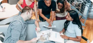 Experienced digital marketing team discussing strategy